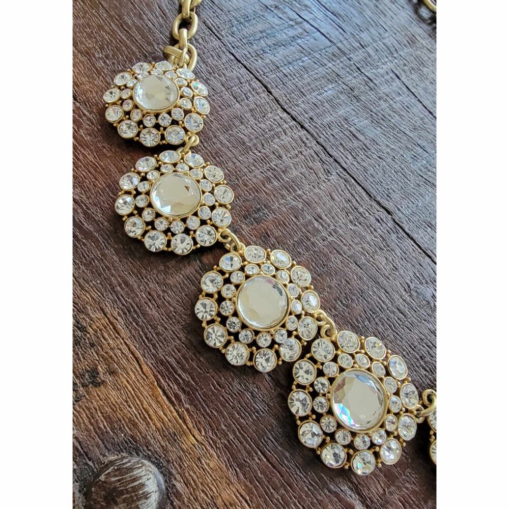 Stunning Crystal Rhinestone & Gold Medallions Necklace | J. Crew | NWOT